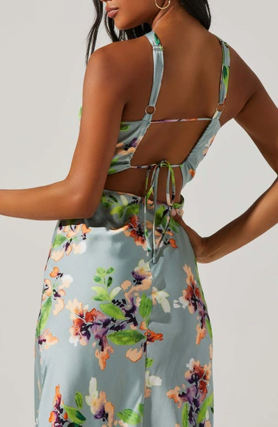 Astr Sandrine Halter Midi Dress In Sage Orange Floral In Sage Orange Floral