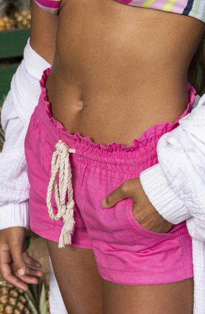 Roxy 'oceanside' Linen Blend Shorts In Shocking Pink