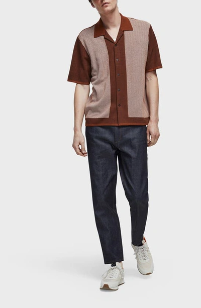 Shop Rag & Bone Avery Herringbone Knit Snap Front Shirt In Brown Multi