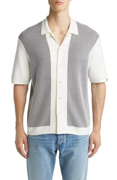 Shop Rag & Bone Avery Herringbone Knit Snap Front Shirt In Ivory Multi