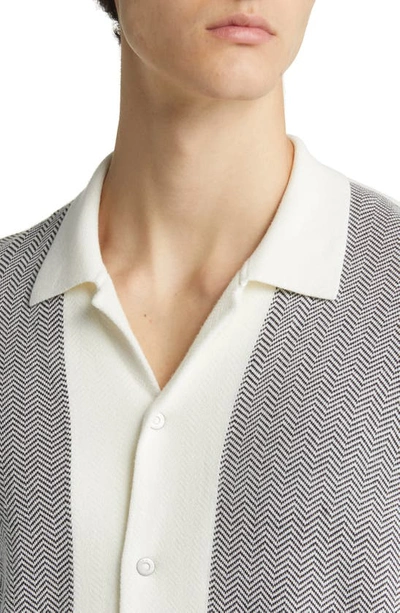 Shop Rag & Bone Avery Herringbone Knit Snap Front Shirt In Ivory Multi