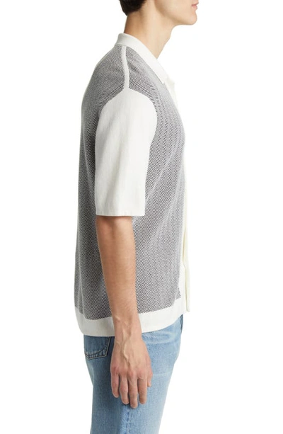 Shop Rag & Bone Avery Herringbone Knit Snap Front Shirt In Ivory Multi