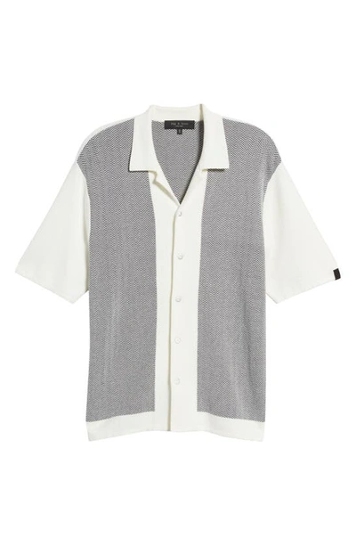 Shop Rag & Bone Avery Herringbone Knit Snap Front Shirt In Ivory Multi