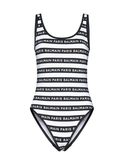 Shop Balmain Swimwear In White Black