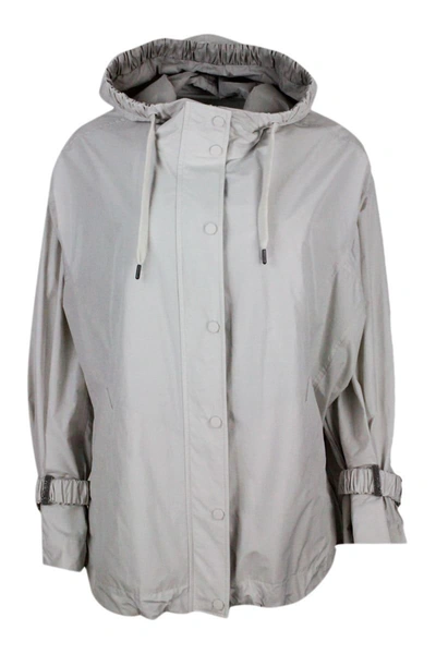 Brunello Cucinelli Water Resistant Outerware Jacket With Hood And Drawstring Hem. Curl On The Sleeve With Precious Jewe In Default Title