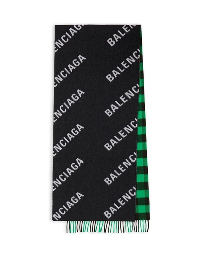 Shop Balenciaga Checked Fringed Scarf In Multicolor