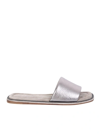 Shop Brunello Cucinelli Leather Flat Sandals In Metallic
