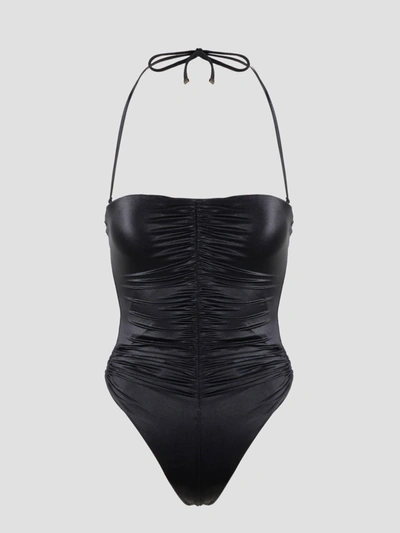 Shop Saint Laurent Halterneck Swimsuit In Black