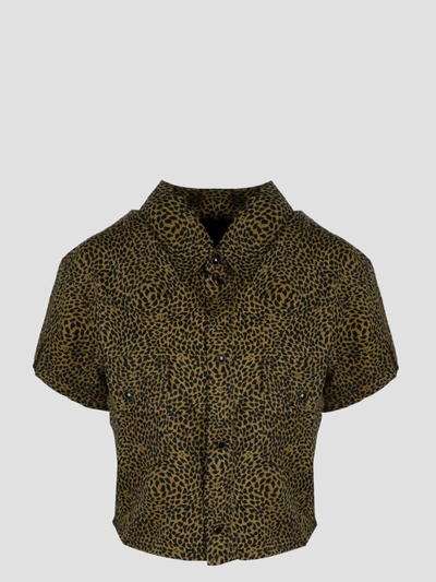 Shop Saint Laurent Leopard-print Cropped Shirt In Brown