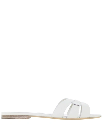 Shop Saint Laurent Tribute Flat Sandals In White