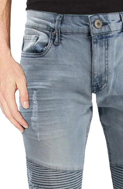 Shop X-ray Xray Rawx Distressed Moto Skinny Fit Jeans In Lt Blue