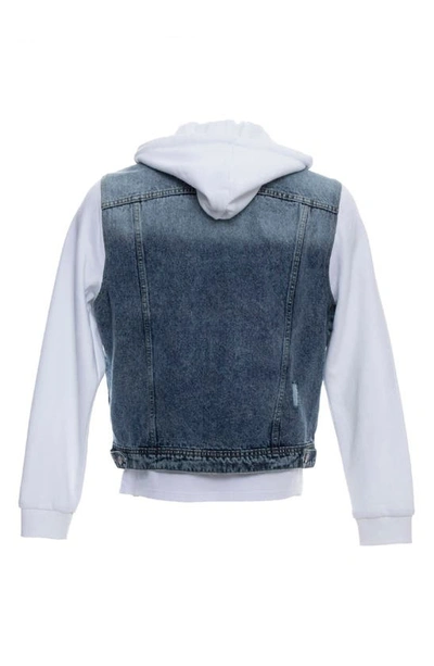 X-ray Denim Mixed Media Pullover Hoodie In Medium Wash