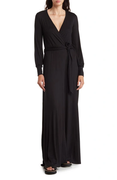Shop Go Couture Long Sleeve Maxi Wrap Dress In Black