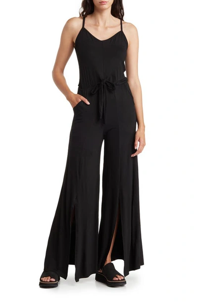 Go Couture Tie Front Wide Leg Jumpsuit In Black