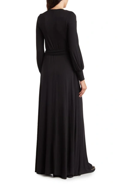 Shop Go Couture Long Sleeve Maxi Wrap Dress In Black