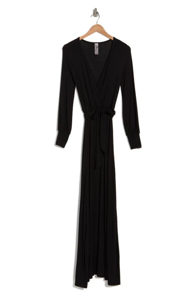 Shop Go Couture Long Sleeve Maxi Wrap Dress In Black
