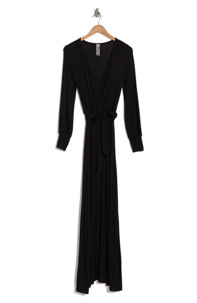 Go Couture Long Sleeve Maxi Wrap Dress In Black