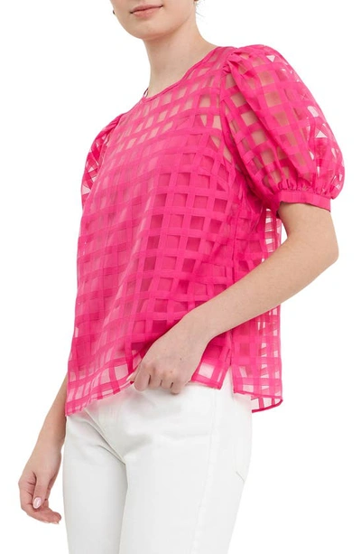 English Factory Windowpane Sheer Top In Fuchsia