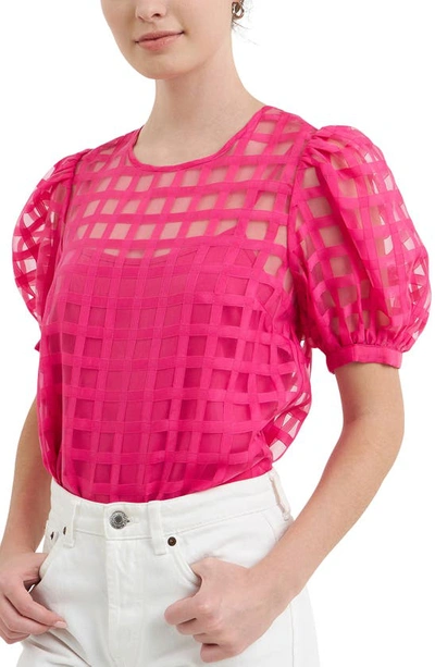 English Factory Windowpane Sheer Top In Fuchsia