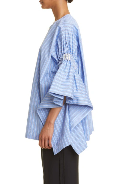 Shop Junya Watanabe Stripe Cotton Tunic Shirt In 1 Sax / Wht / Blk