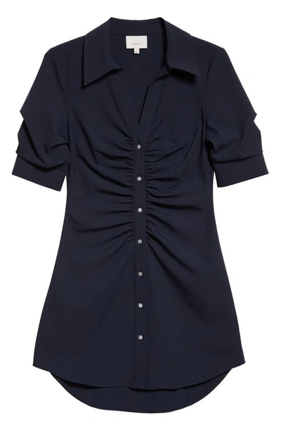 Cinq À Sept Elina Ruched Button-front Mini Dress In Navy
