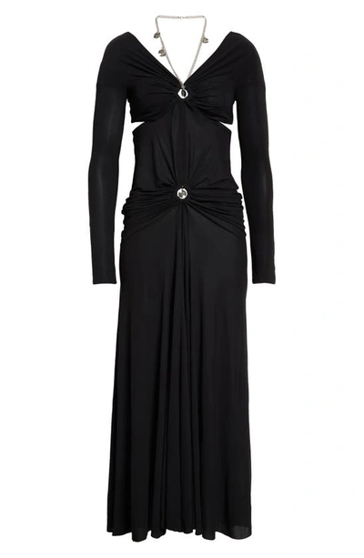 Shop Rabanne Chain Off The Shoulder Long Sleeve Jersey Dress In P001 Black