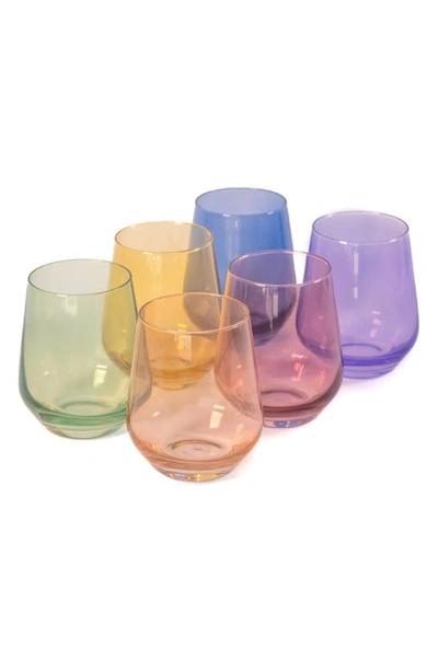 Estelle Colored Glass Set of 6 Stemless Wine Glasses in Pastel Mixed