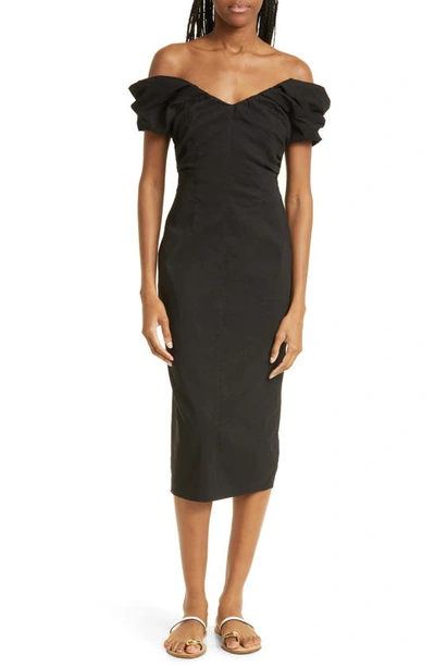 Shop A.l.c Nora Off The Shoulder Linen Blend Dress In Black