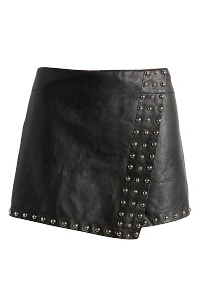 Free People Emmy Studded Faux Leather Miniskort In Black