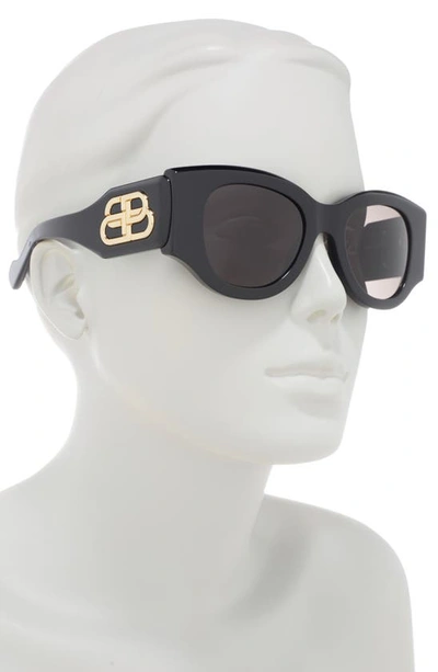 Shop Balenciaga 50mm Round Sunglasses In Black Black Grey