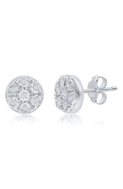 Shop Simona Sterling Silver Bright Cut Diamond Cluster Round Stud Earrings