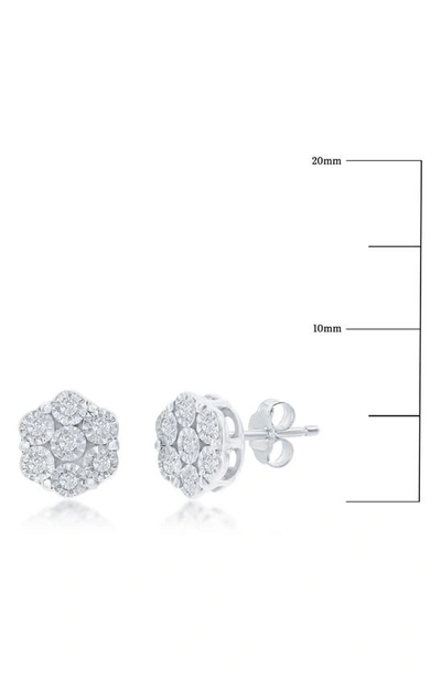 Simona Sterling Silver Diamond Flower Stud Earrings In Silver