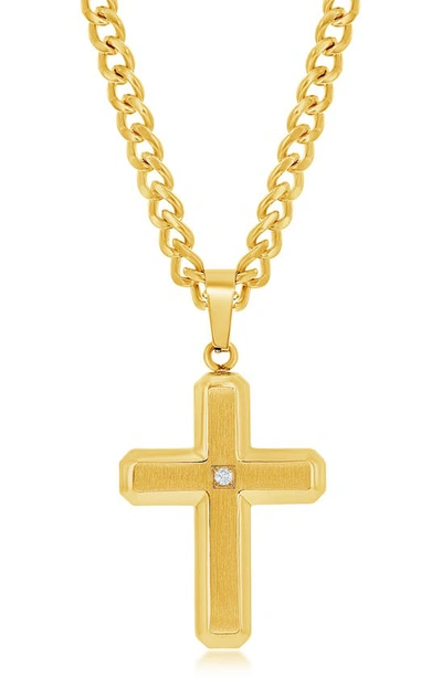 Shop Blackjack Brushed Cubic Zirconia Cross Pendant Necklace In Gold