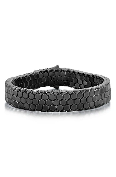 Blackjack Mens Stainless Steel Polished Honey Comb Design Bracelet - Black Plated In Black