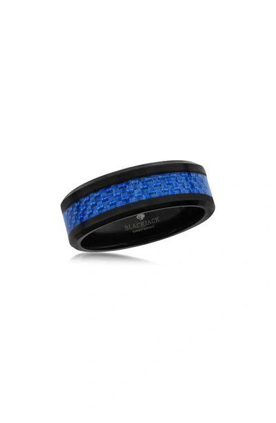 Shop Blackjack Tungsten Band Ring In Black/ Blue