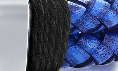 Blackjack Mens Stainless Steel Double Strand Genuine Leather Bracelet - Blue In Blue