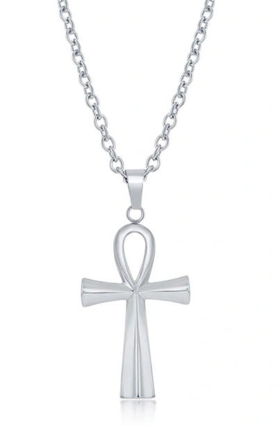 Shop Blackjack Ankh Cross Pendant Necklace In Silver