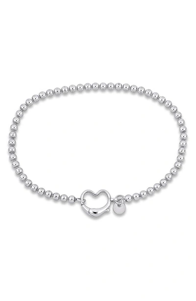 Shop Delmar Beaded Heart Clasp Bracelet In Silver