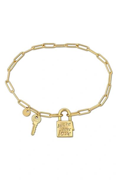 Delmar Lock & Key Love Paperclip Link Bracelet In Gold