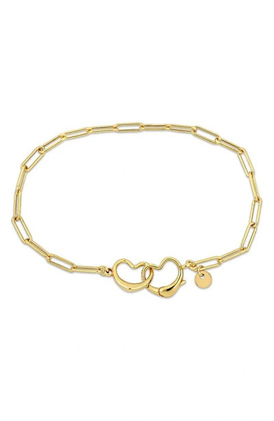 Delmar Double Heart Paperclip Link Bracelet In Gold