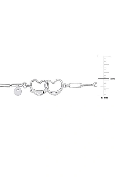 Delmar Double Heart Paperclip Link Bracelet In Silver
