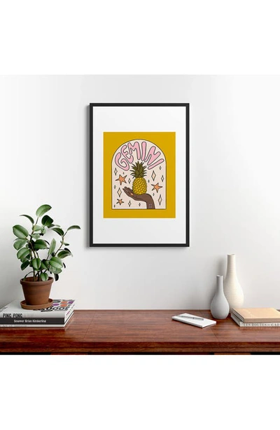 Shop Deny Designs 'gemini Pineapple Doodle' By Meg Framed Wall Art In Yellow