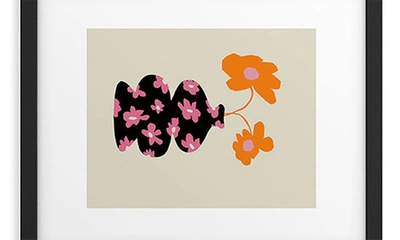 Shop Deny Designs 'black Floral Vase' By Miho Framed Wall Art In Cream