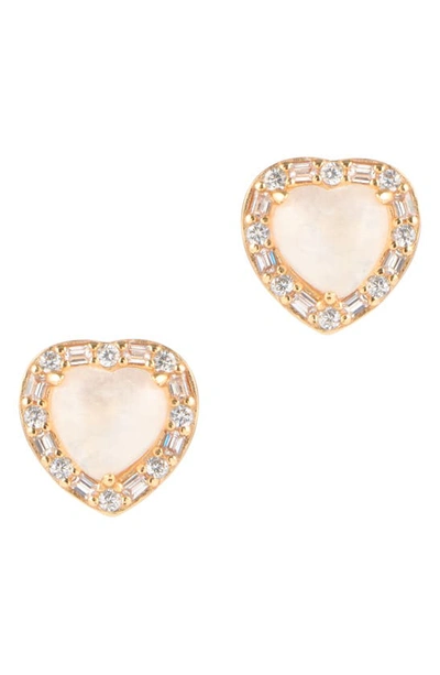 Shop Adornia Fine Halo Heart Moonstone Stud Earrings In White