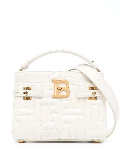 Shop Balmain White B-buzz Quilted Tote Bag With Top Handle In Lamb Leather Woman