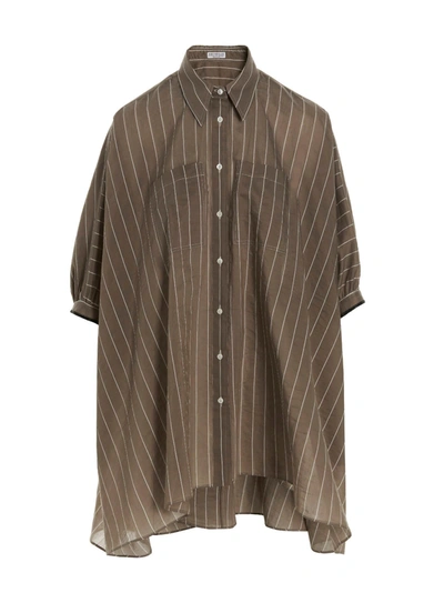 Shop Brunello Cucinelli Oversize Striped Shirt In Brown