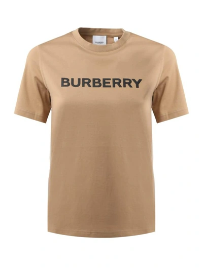 Shop Burberry Cotton T-shirt With Logo In Camel
