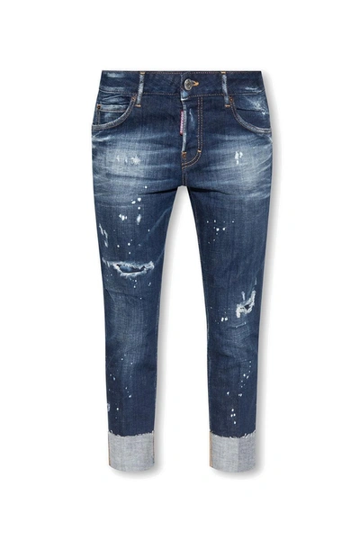 Shop Dsquared2 Mid-rise Distressed Cropped Jeans In Blue