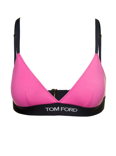 Shop Tom Ford Pink Triangle Bra With Logo In Stretch Modal Woman