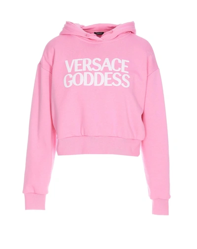 Shop Versace Goddes Cropped Hoodie In Pink